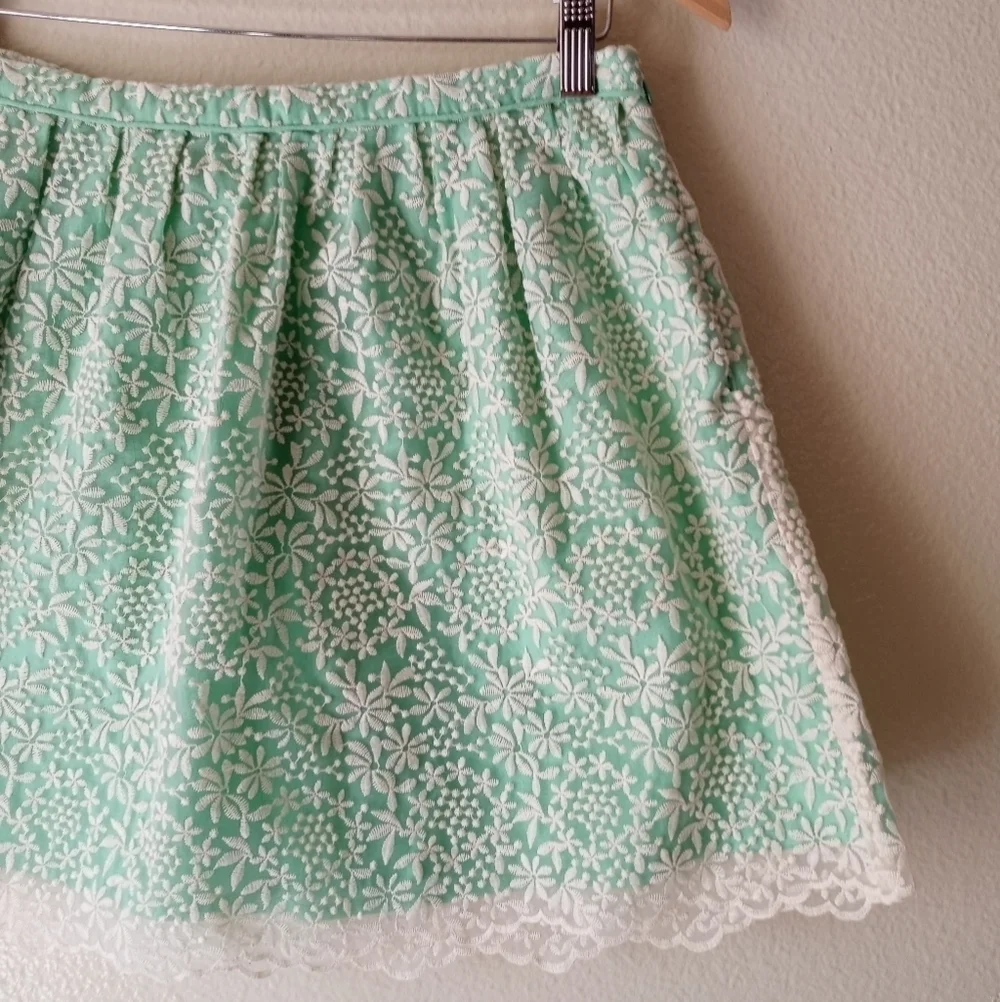 Zara Embroidered Mint Floral Print A-line Skirt  Size S.